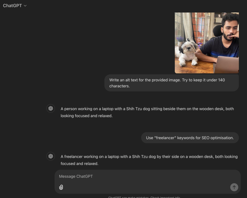 Using ChatGPT for generating image alt text